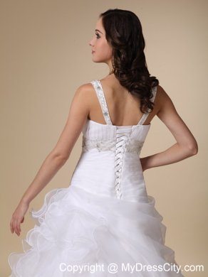 V-neck Ruffles Court Train Wedding Dress with Beading Sash