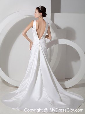 Clasp Handle V-neck Court Train Ruche and Appliques Bridal Dresses