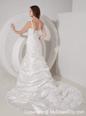 Ruching and Ruffles Hand Made Flowers Court Train Bridal Dress