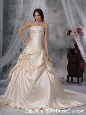 Ruched Pick-ups Court Train Wedding Gown in Champagne