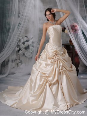 Ruched Pick-ups Court Train Wedding Gown in Champagne