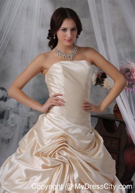 Ruched Pick-ups Court Train Wedding Gown in Champagne