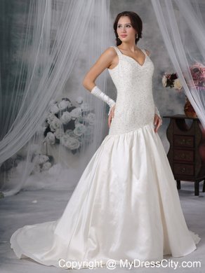 Straps Princess Beading Court Train Bridal Gowns For Woman