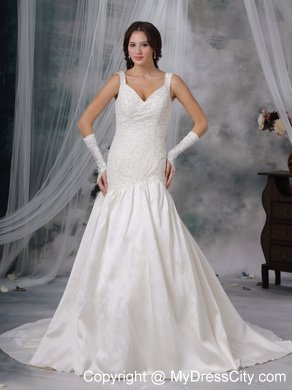 Straps Princess Beading Court Train Bridal Gowns For Woman