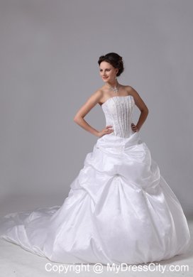 Pick-ups and Diamond Appliques Bridal Gown With Chapel Train