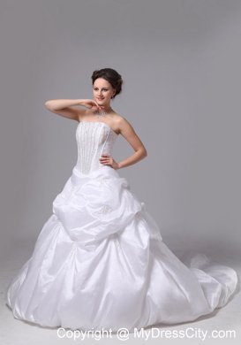 Pick-ups and Diamond Appliques Bridal Gown With Chapel Train