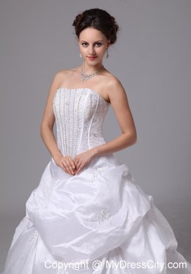 Pick-ups and Diamond Appliques Bridal Gown With Chapel Train