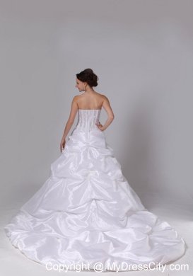 Pick-ups and Diamond Appliques Bridal Gown With Chapel Train