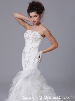 Mermaid Layers Court Train Wedding Dresses with Button Down Back