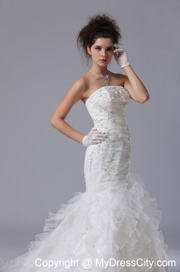 Mermaid Layers Court Train Wedding Dresses with Button Down Back