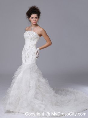 Mermaid Layers Court Train Wedding Dresses with Button Down Back