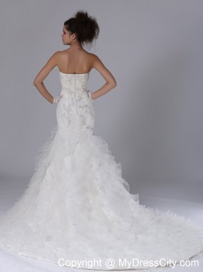 Mermaid Layers Court Train Wedding Dresses with Button Down Back