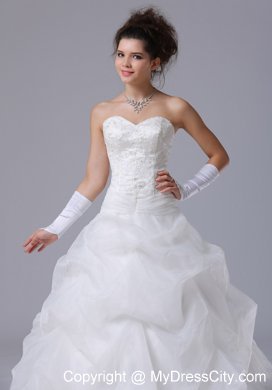 Lace Beaded Sweetheart A-Line Wedding Dress with Pick-ups