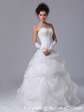 Lace Beaded Sweetheart A-Line Wedding Dress with Pick-ups