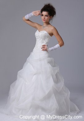 Lace Beaded Sweetheart A-Line Wedding Dress with Pick-ups