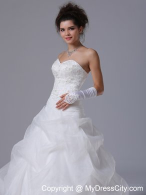 Lace Beaded Sweetheart A-Line Wedding Dress with Pick-ups