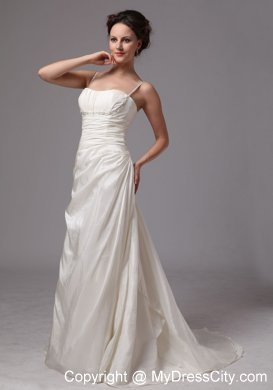 Column Spaghetti Straps Brush Train Wedding Dresses with Beading