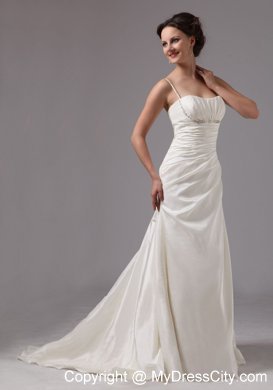 Column Spaghetti Straps Brush Train Wedding Dresses with Beading