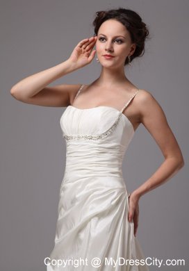 Column Spaghetti Straps Brush Train Wedding Dresses with Beading