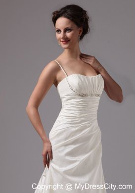 Column Spaghetti Straps Brush Train Wedding Dresses with Beading