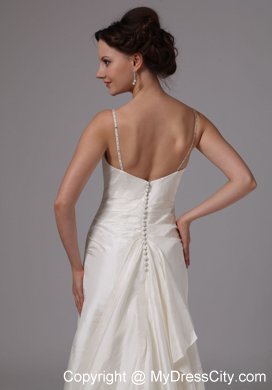 Column Spaghetti Straps Brush Train Wedding Dresses with Beading