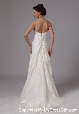 Column Spaghetti Straps Brush Train Wedding Dresses with Beading