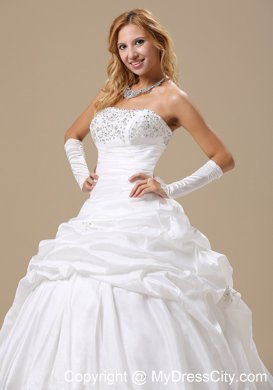 Ball Gown Ruches and Pick-ups Bridal Dress with Appliques and Rhinestones