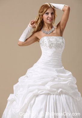 Ball Gown Ruches and Pick-ups Bridal Dress with Appliques and Rhinestones