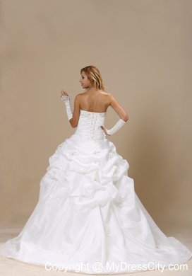 Ball Gown Ruches and Pick-ups Bridal Dress with Appliques and Rhinestones