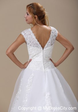 Princess Short Sleeves and Lace Bodice Wedding Dress with Bowknot Belt