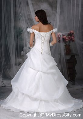 Off The Shoulder Sweep Train Pick-ups Bridal Gown with Beading and Flowers