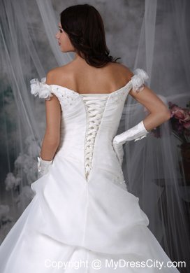 Off The Shoulder Sweep Train Pick-ups Bridal Gown with Beading and Flowers