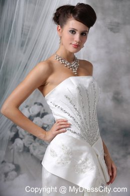 Mermaid Strapless Court Train Satin Beading Wedding Dress with High Slit