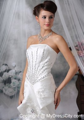 Mermaid Strapless Court Train Satin Beading Wedding Dress with High Slit