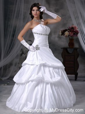 Strapless Floor-length A-line Taffeta Beading Wedding Dress with Pick-ups