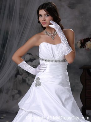 Strapless Floor-length A-line Taffeta Beading Wedding Dress with Pick-ups