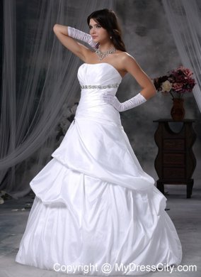 Strapless Floor-length A-line Taffeta Beading Wedding Dress with Pick-ups