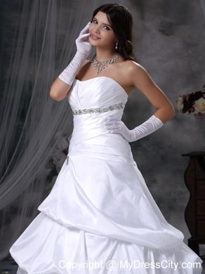 Strapless Floor-length A-line Taffeta Beading Wedding Dress with Pick-ups