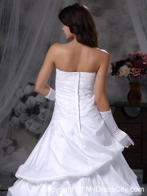 Strapless Floor-length A-line Taffeta Beading Wedding Dress with Pick-ups