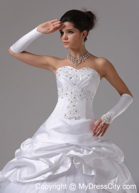 White Ball Gown Rhinestones Wedding Dress with Appliques and Pick-ups