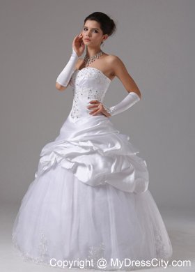 White Ball Gown Rhinestones Wedding Dress with Appliques and Pick-ups