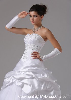 White Ball Gown Rhinestones Wedding Dress with Appliques and Pick-ups