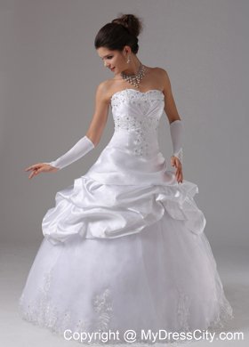 White Ball Gown Rhinestones Wedding Dress with Appliques and Pick-ups