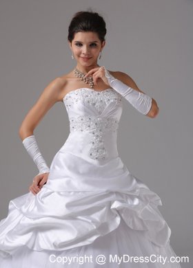 White Ball Gown Rhinestones Wedding Dress with Appliques and Pick-ups