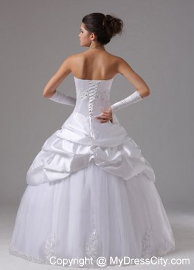 White Ball Gown Rhinestones Wedding Dress with Appliques and Pick-ups