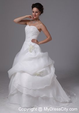 Brush Train Organza Wedding Dress with Pick-ups and Hand Made Flowers