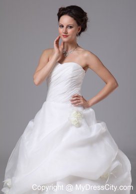 Brush Train Organza Wedding Dress with Pick-ups and Hand Made Flowers