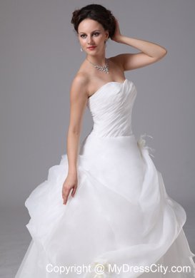 Brush Train Organza Wedding Dress with Pick-ups and Hand Made Flowers