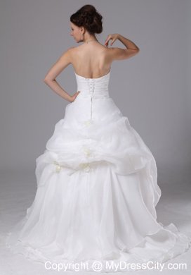 Brush Train Organza Wedding Dress with Pick-ups and Hand Made Flowers