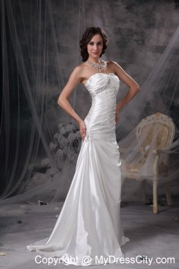 Mermaid Sweetheart Brush Train Taffeta Beading and Ruche Wedding Dresses